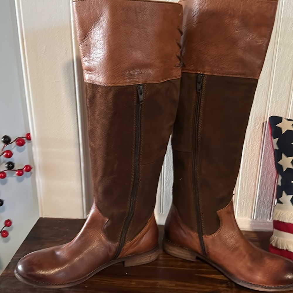 Knee high suede and leather boots